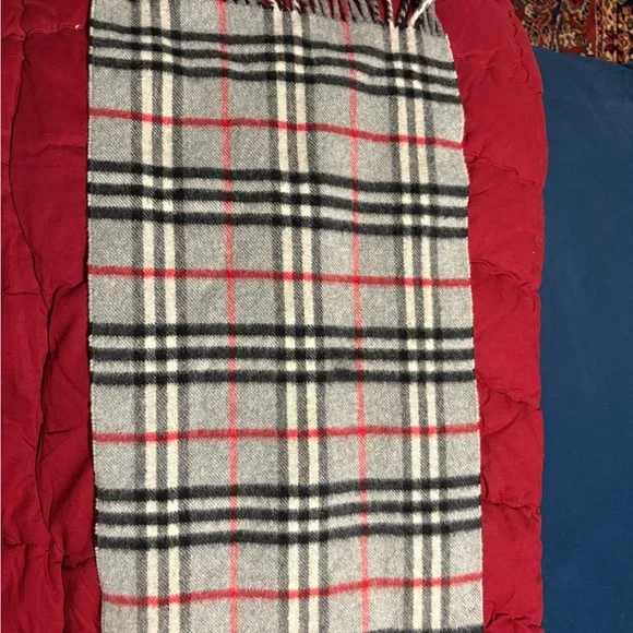 Burberry Check Scarf - Black, Red, and Cream - Picture 5 of 7